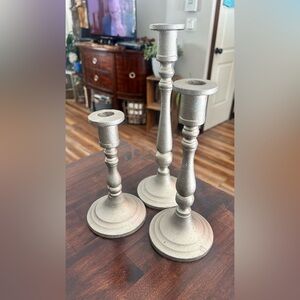 Decorative Metallic Candle Holders - Silver Finish